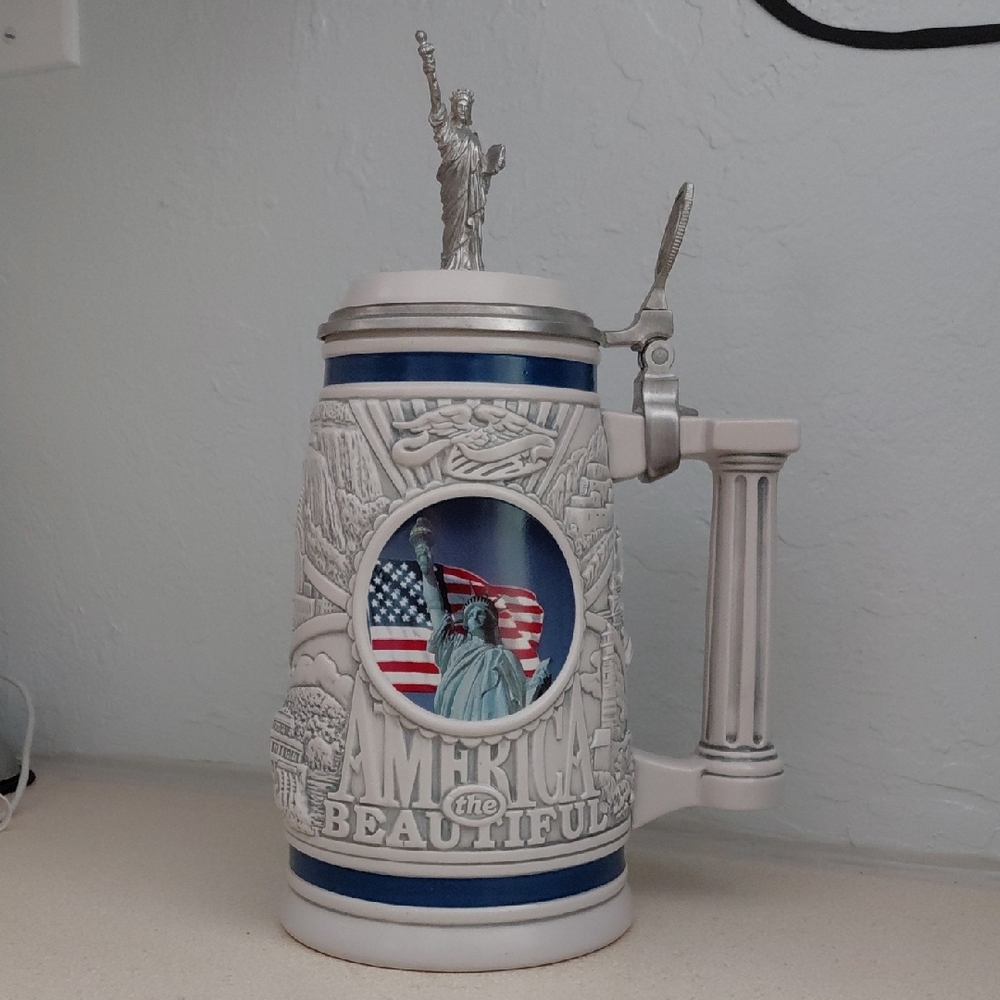 America the Beautiful Ceramic Stein with Statue of Liberty Lid